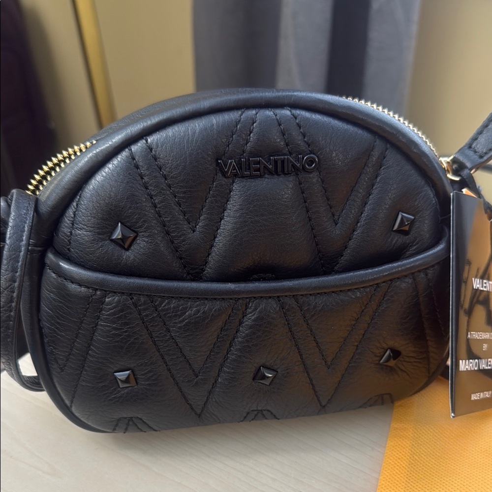 Valentino Black Quilted Crossbody Bag with Studded Detail